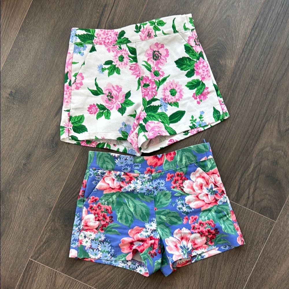 2 pair of Janie and Jack Floral Kids Shorts Set - Pink and Blue